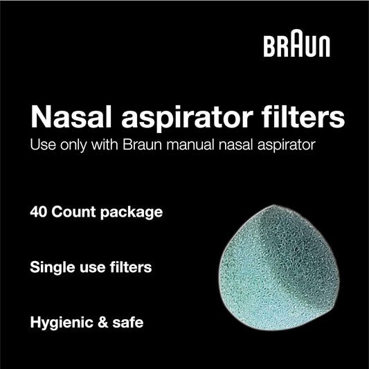 Braun Manual Nasal Aspirator Filters, 40 Count – Disposable, Hygienic Filters for Braun Manual Toddler and Baby Nasal Aspirator