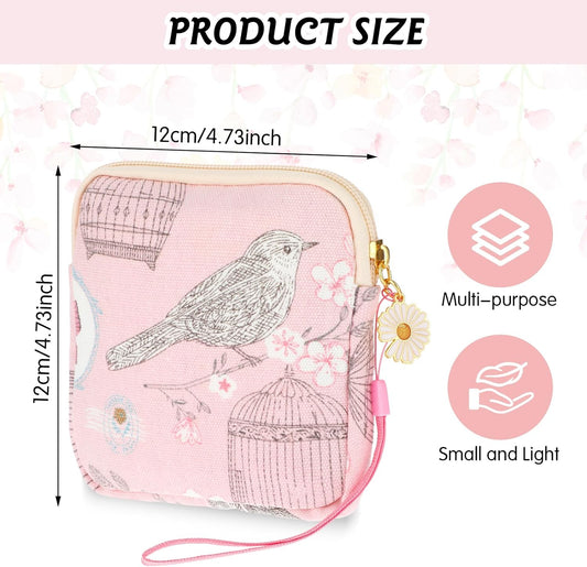 Aster 2Pcs Sanitary Napkin Storage Bag, Cute Period Bag for Teen Pads/Sanitary Napkins/Small Tampons Period Pouch with Daisy Zipper First Period Gifts for Women Teen Girls School Travel