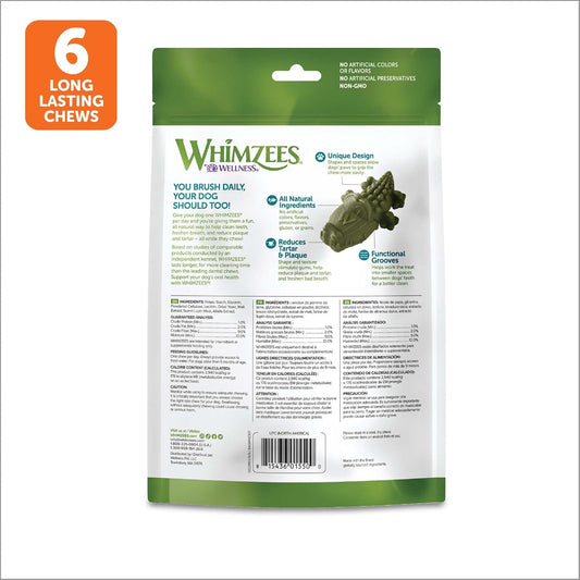 Whimzees By Wellness Alligator Natural Dental Chews For Dogs, Long Lasting Treats, Grain-Free, Freshens Breath, Large Breed, 6 Count