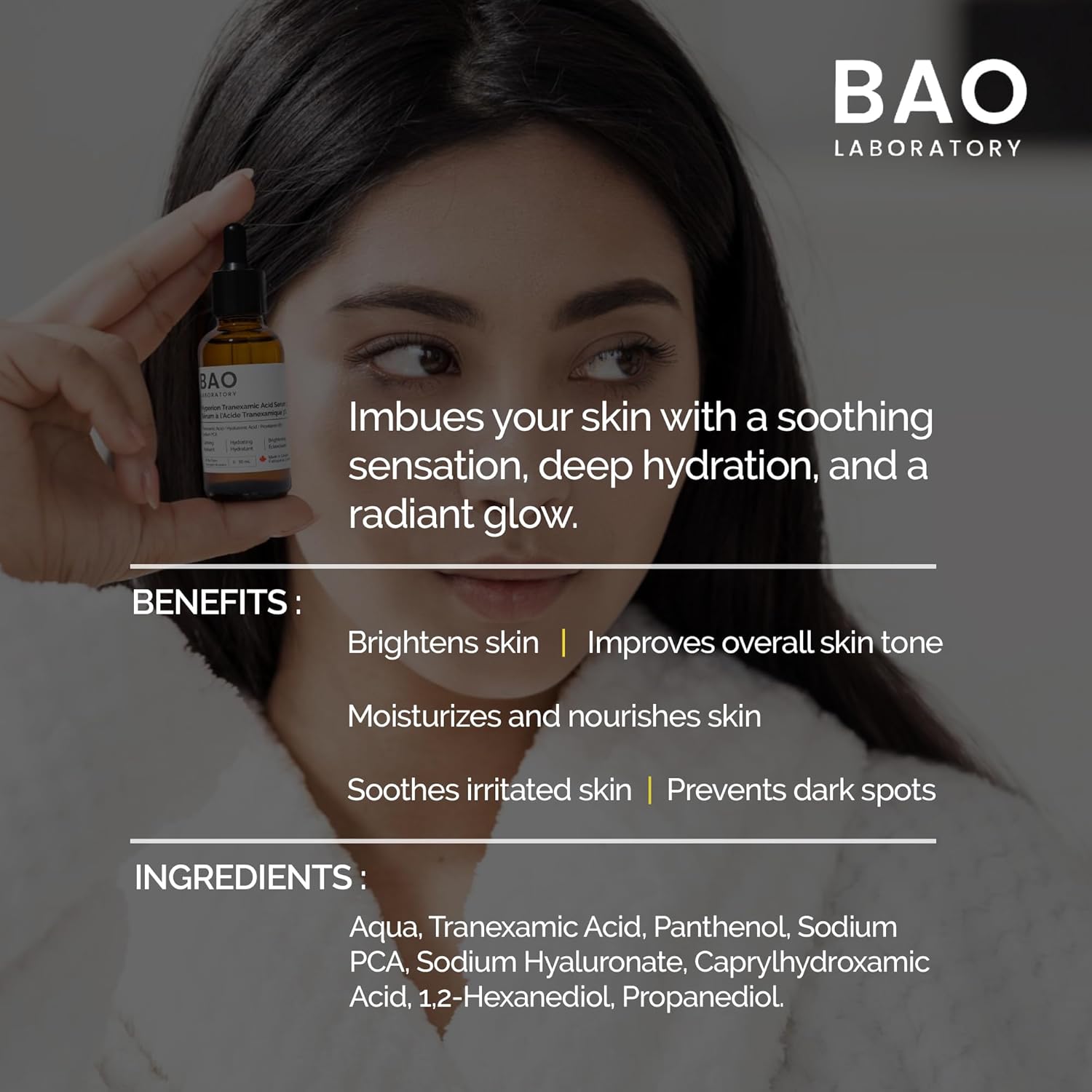 Bao Laboratory 3% Tranexamic Acid Serum With Provitamin B5/Hyaluronic Acid – Soothing Hydrating & Radiant Skin Formula - 30Ml : Beauty & Personal Care