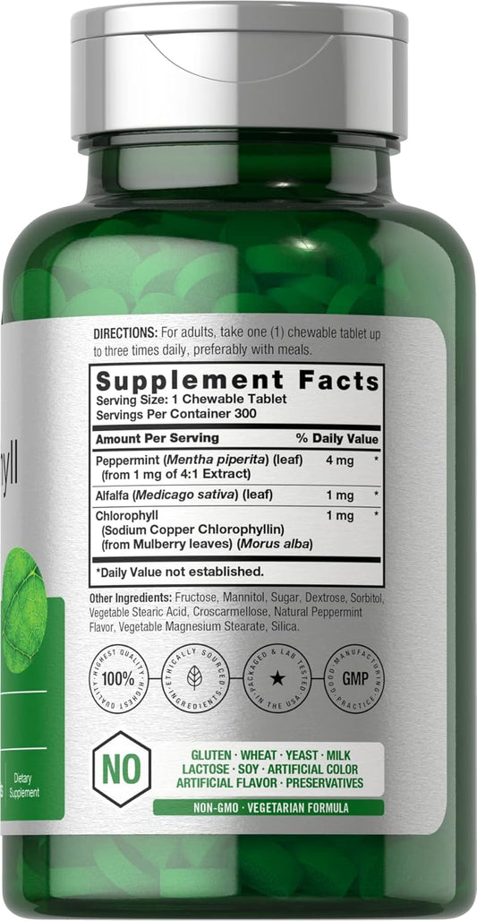 Horbäach Chlorophyll Tablets | 300 Chewables | Natural Peppermint Flavor | Vegan, Non-Gmo & Gluten Free