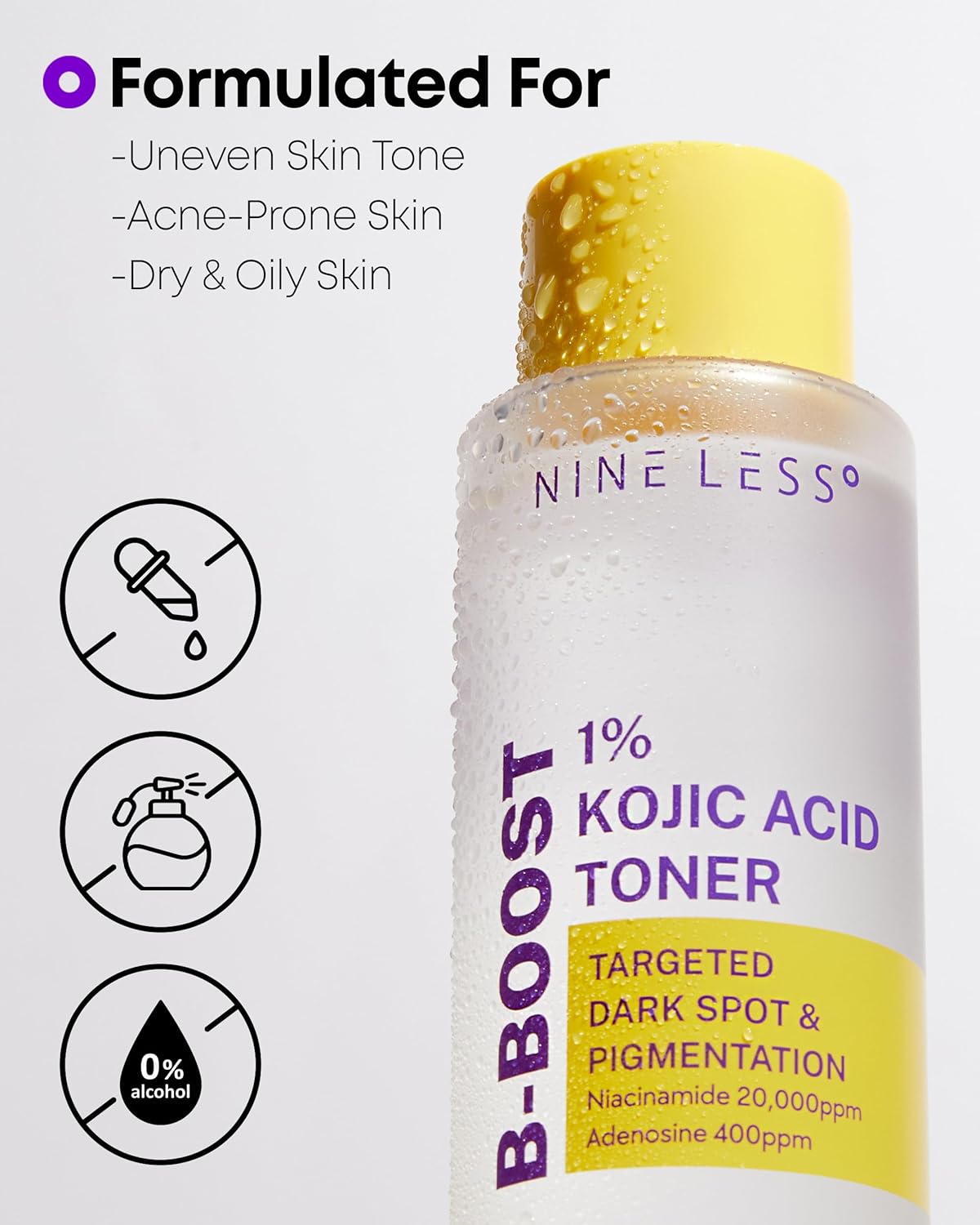 B-Boost 1% Kojic Acid Toner - Dark Spot Solution Face Toner - Clarifying And Hydrating - Niacinamide And Adenosine - Korean Skincare, 6.76 Fl.Oz