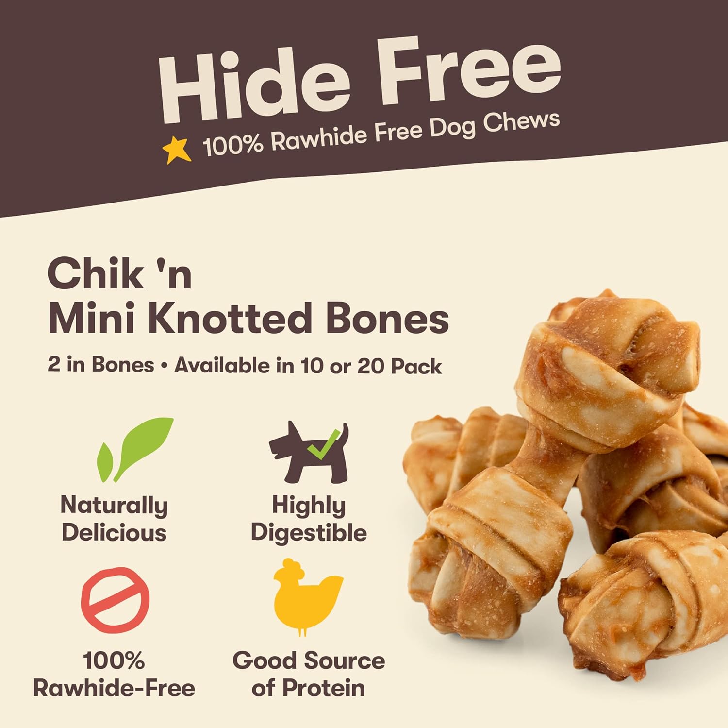 Pet 'n Shape Hide Free Chik 'n Mini Knot Bones, 20 Count 10.4 oz - Rawhide Free Dog Treats - No Hide Alternative Chew Treat for All Life Stages : Pet Supplies