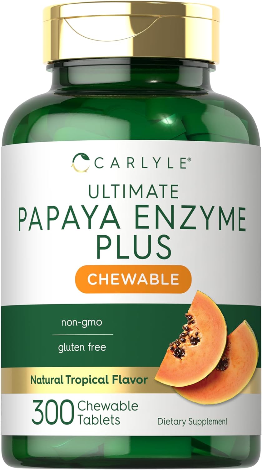Carlyle Papaya Enzyme Chewable Tablets | Vegetarian, Non-GMO, Gluten Free Formula | Tropical Flavor
