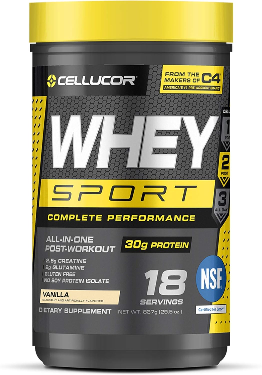 Cellucor Whey Sport Protein Powder Vanilla | Post Workout Recovery Drink With Whey Protein Isolate, Creatine & Glutamine | 18 Servings