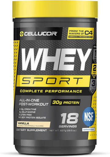 Cellucor Whey Sport Protein Powder Vanilla | Post Workout Recovery Drink With Whey Protein Isolate, Creatine & Glutamine | 18 Servings