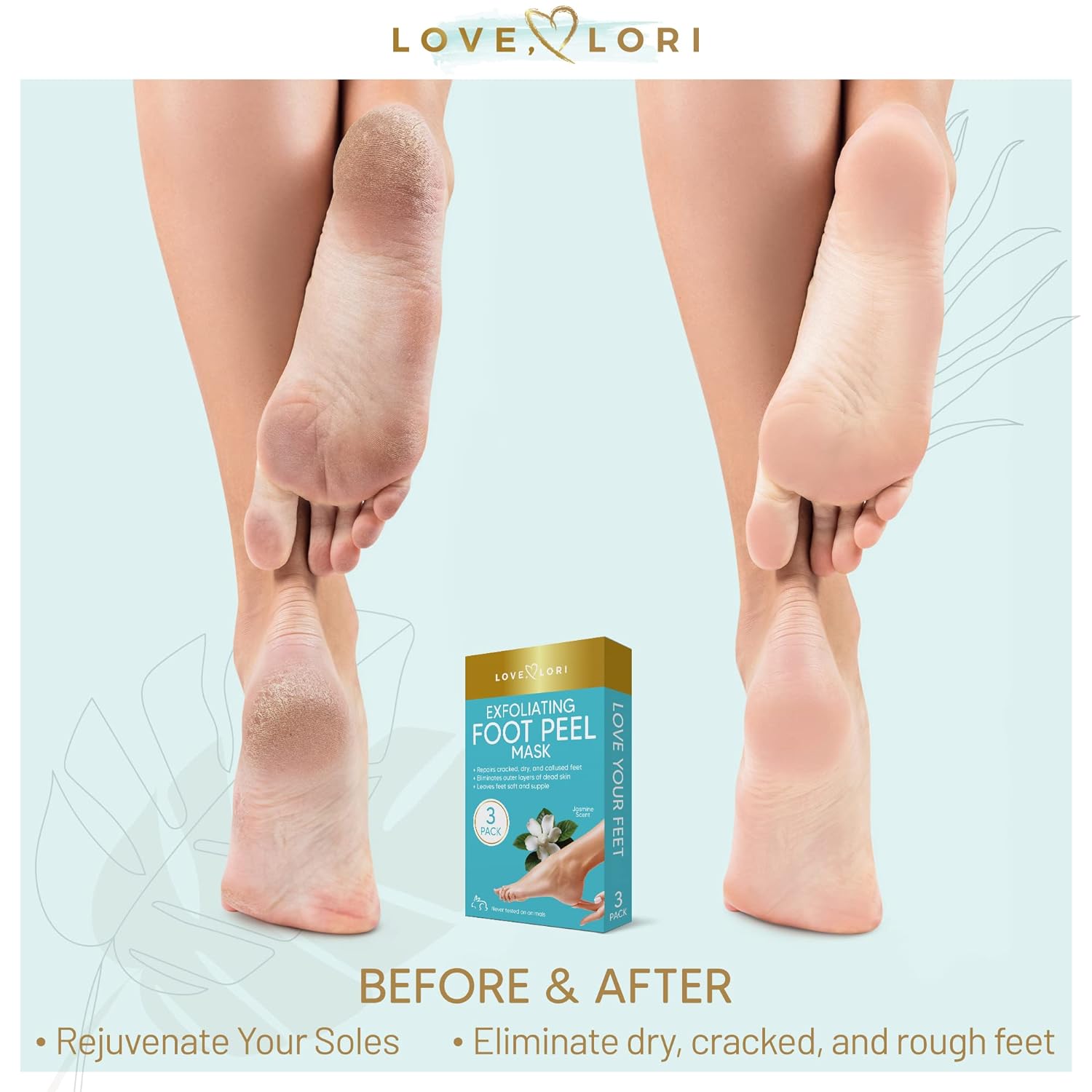 LOVE, LORI Foot Peeling Mask (3 Pack) - Baby Feet Foot Peel Mask - Foot Mask for Dry Cracked Feet - Foot Mask Socks for Rough Cracked Heels & Callus - Self Care Gifts for Women & Men - Spa Gifts : Beauty & Personal Care