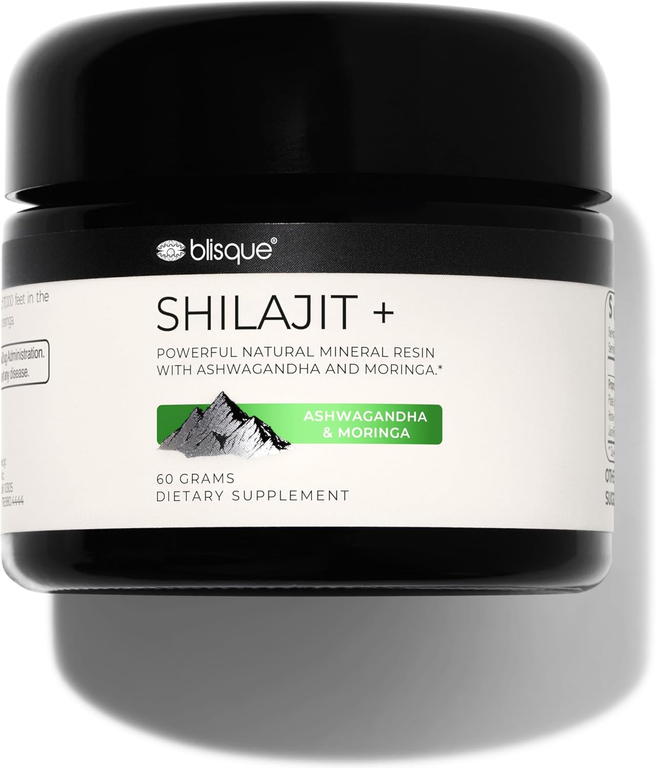 Blisque - Pure Himalayan Organic Shilajit Resin Supplement | With Organic Ashwagandha And Moringa | Authentic And Natural | Golden Grade A | Contains Fulvic Acid And Trace Minerals | 60 Grams