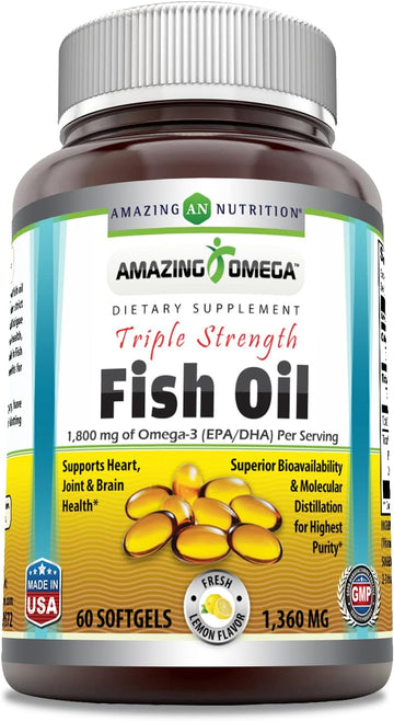 Amazing Omega Triple Strength Fish Oil 1360 Mg Softgels Supplement | Non-GMO | Gluten Free (Lemon avor, 60 Count)