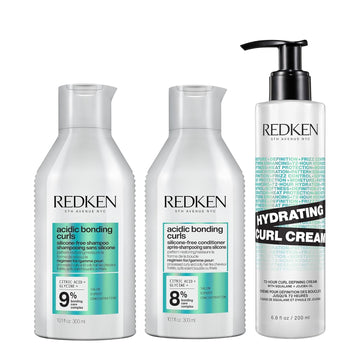 Redken Acidic Bonding Curls Shampoo, Conditioner & Hydrating Curl Cream Set | Curl Control + Definition | With Citric Acid, Avocado Oil, Shea Butter | Silicone-Free | For Coily And Curly Hair