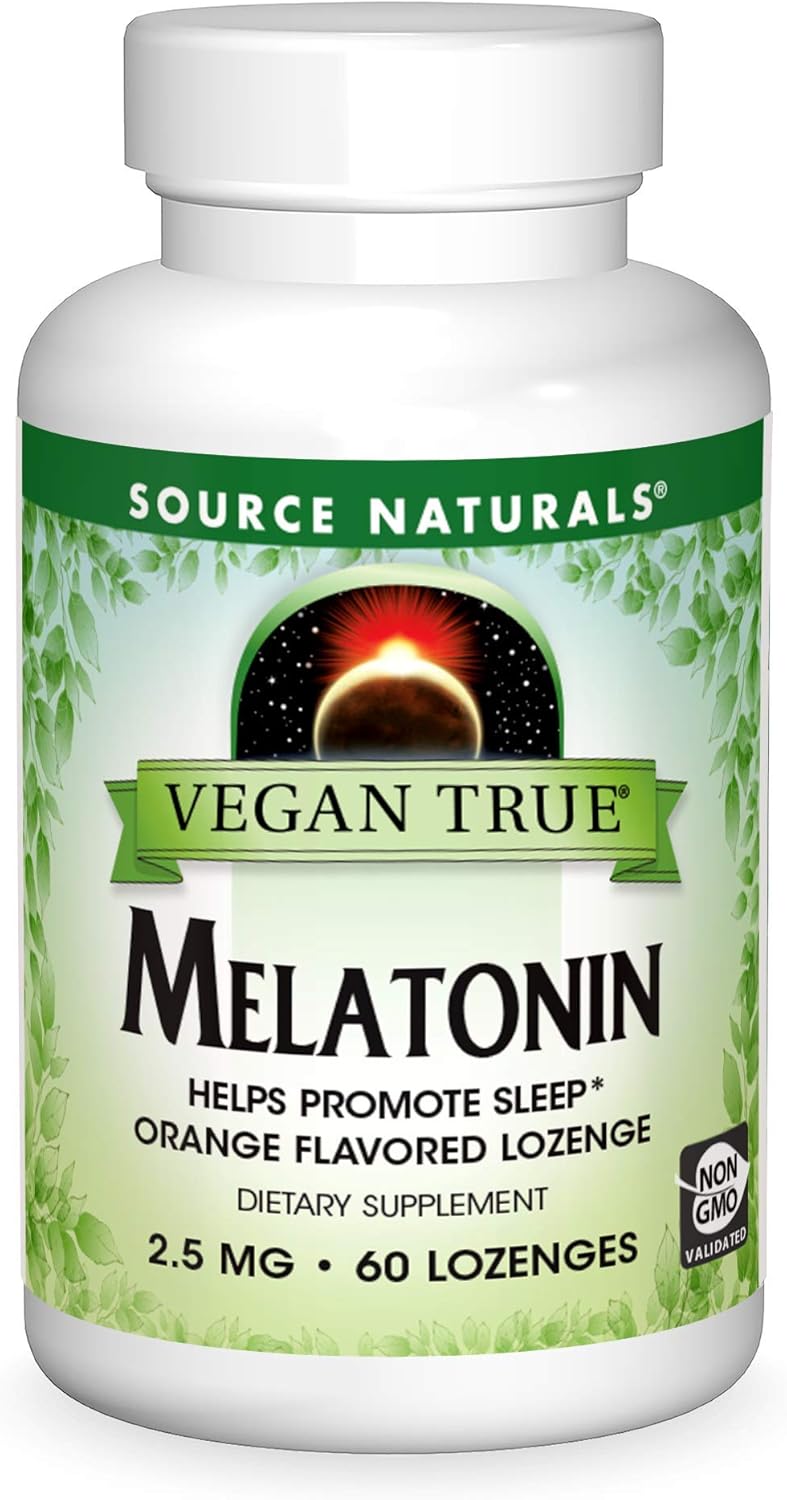Source Naturals Vegan True Melatonin 2.5 Mg, Helps Promote Sleep*, Non-Gmo Vegan Melatonin With Vitamin B-6-60 Orange Flavored Lozenges
