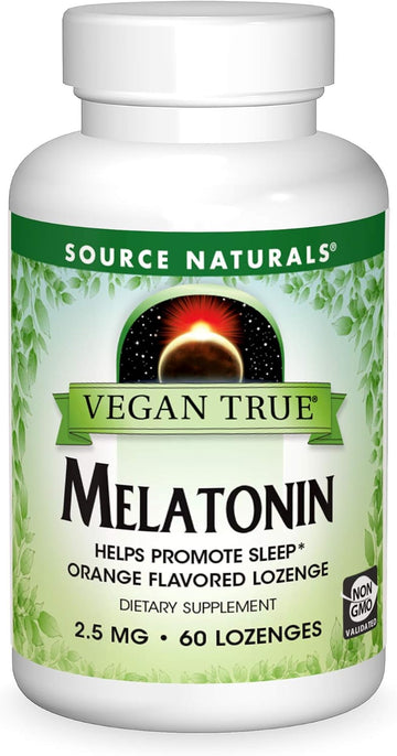 Source Naturals Vegan True Melatonin 2.5 Mg, Helps Promote Sleep*, Non-Gmo Vegan Melatonin With Vitamin B-6-60 Orange Flavored Lozenges