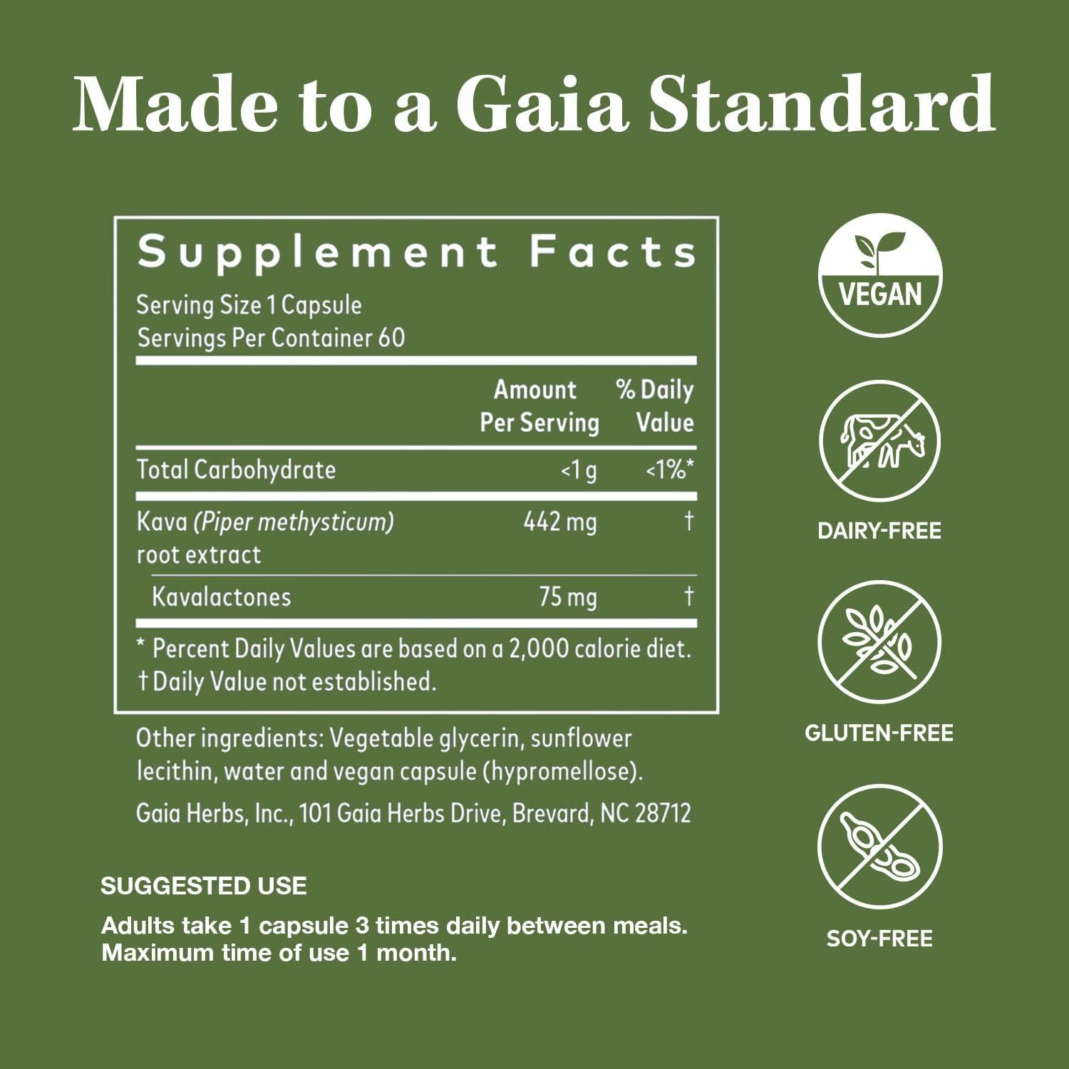 Gaia Herbs Kava Root - Helps Sustain a Sense of Natural Calm and Relaxation* During Times of Stress - Made With Noble Kava Cultivars - 60 Vegan Liq Phyto-Capsules (20-Day Supply)