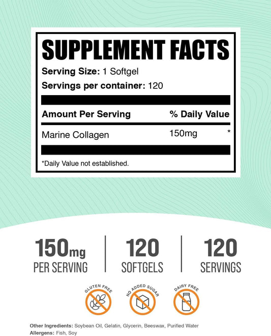 Bulksupplements.Com Collagen Softgels - Collagen Peptides Capsules - Collagen Pills For Women - Collagen Peptides Pills - Marine Collagen - Collagen Supplements (300 Count - 300 Servings)
