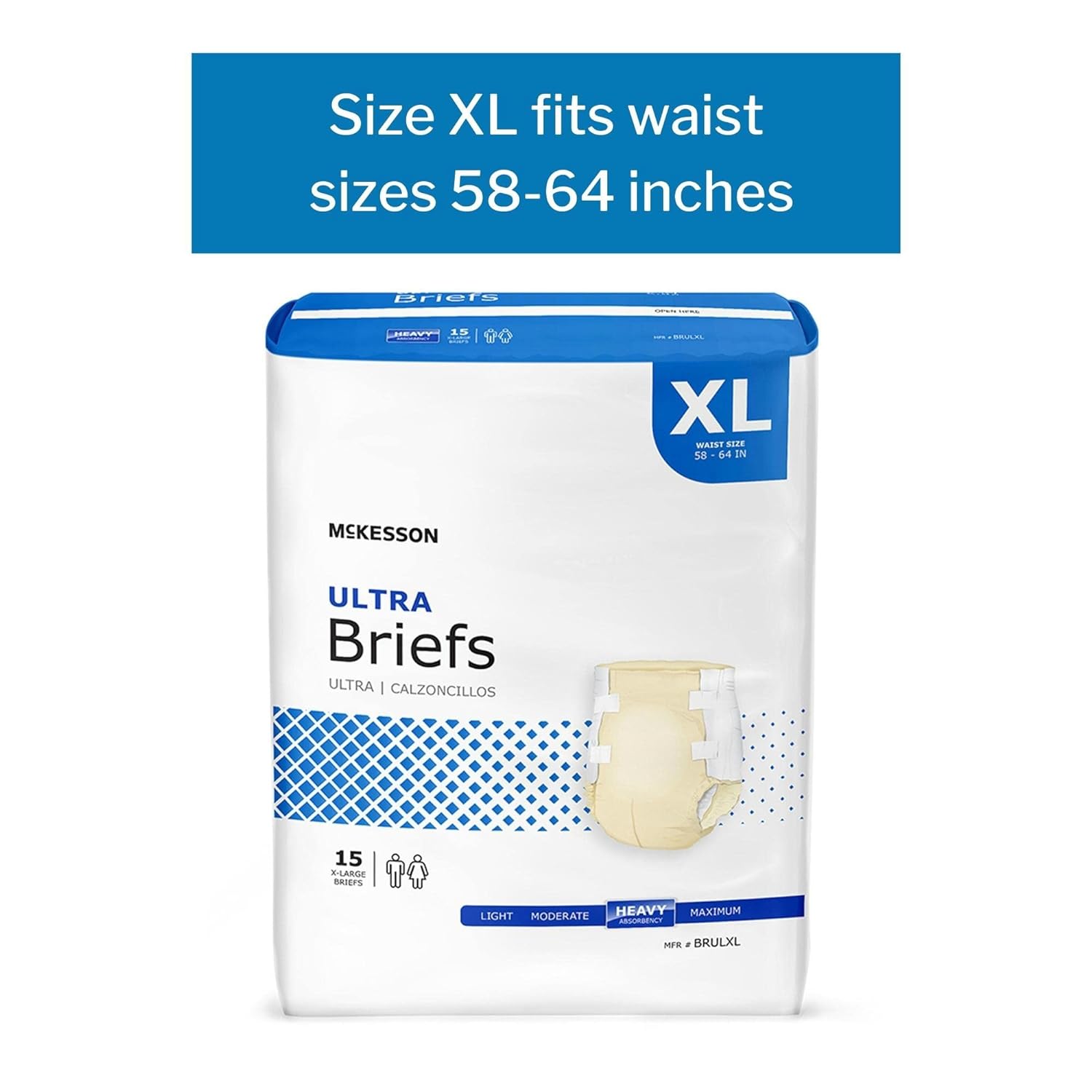 McKesson Ultra Briefs, Incontinence, Heavy Absorbency, XL, 15 Count, 1 Pack