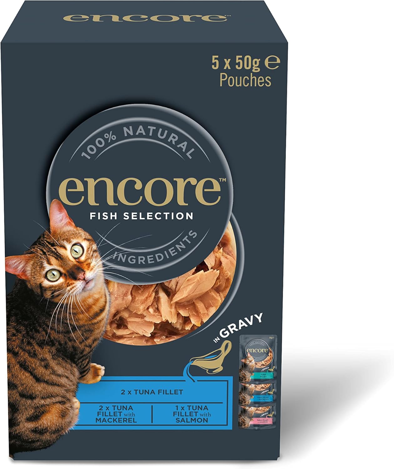 Encore Natural Wet Cat Food, Tuna with Fish Selection in Gravy, 5 x 50g Pouches?ENC8501-1EN