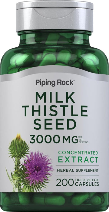 Piping Rock Milk Thistle Supplement | 3000mg | 200 Capsules | Concentrated Herbal Extract | Non-GMO, Gluten Free