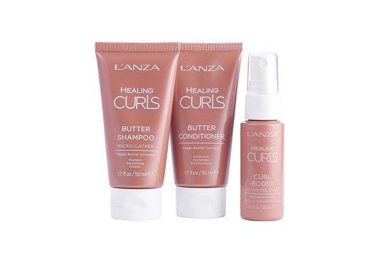 L'Anza Curls On The Go Hair Care Kit - Travel-Sized Curly Hair Shampoo And Conditioner With Curl Amplifying Spray For A Color-Safe Cleanse And Instantly Refreshed Texture (1.7/1.7/1 Fl Oz)