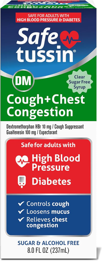 Safetussin Dm Cough + Chest Congestion, Safe For Adults With High Blood Pressure & Diabetes, 8 Oz