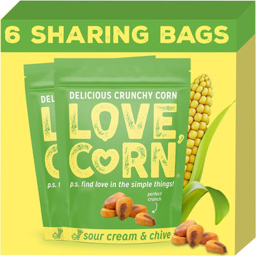 Love Corn Sour Cream & Chive Crunchy Corn Snack 115G X 6 Bags – Healthy Snacks Ideal For Gluten Free & Vegan Diets – Low Sugar Alternative For Crisps, Mixed Nuts & Pretzels – Perfect To Graze On
