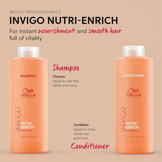 Wella Professionals Invigo Nutri-Enrich Shampoo & Conditioner Set, Deep Moisturizing, For Dry & Damaged Hair, Liter Sizes