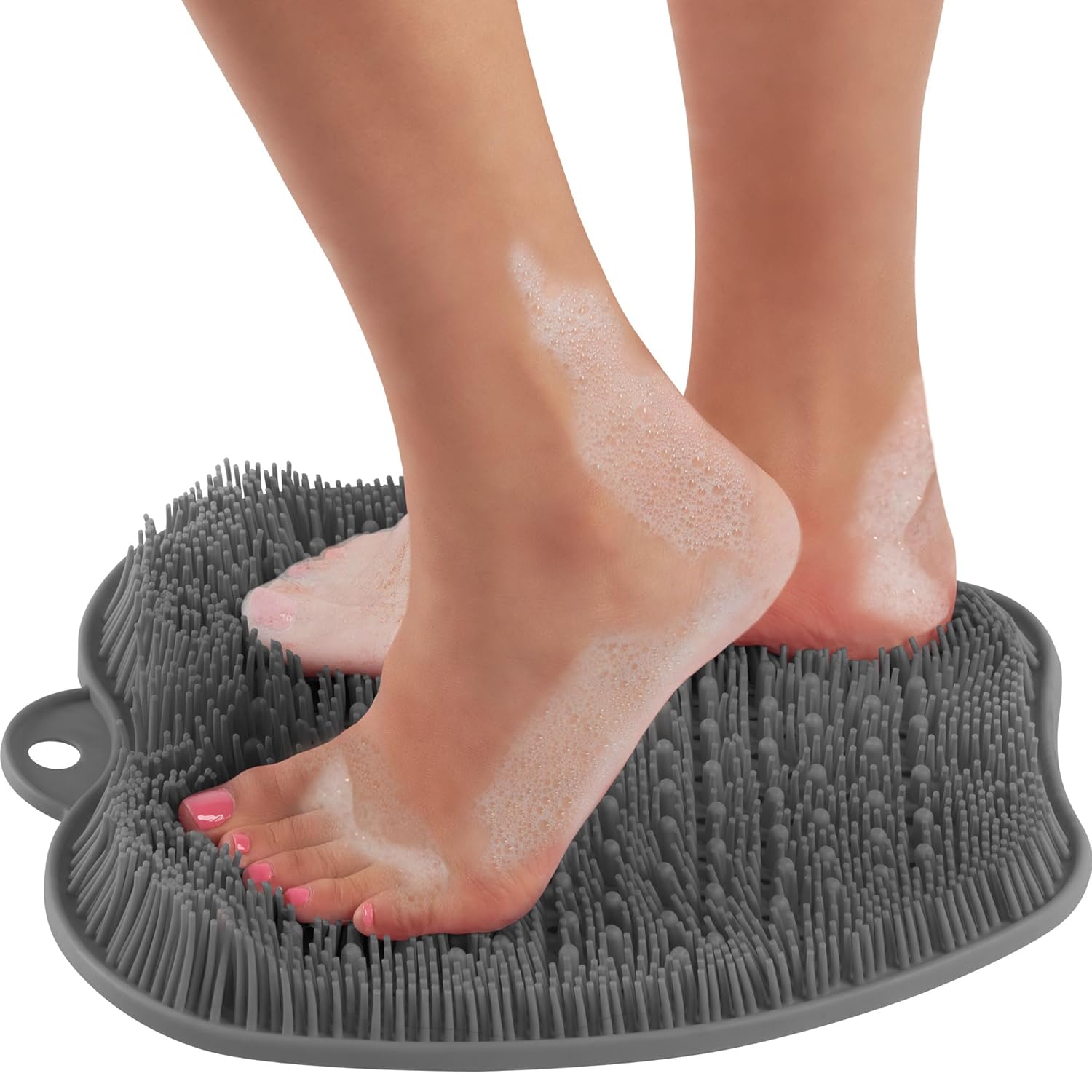 Love, Lori Shower Foot Scrubber Mat & Foot Cleaner - Silicone Foot Scrubber In Shower To Improve Circulation, Soothe Achy Feet For Men & Women, Great Foot Care – X-Large (Grey)