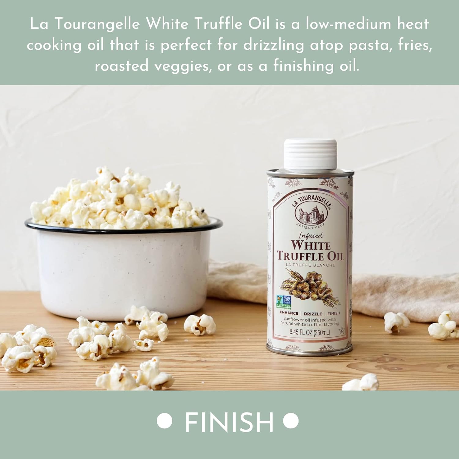 La Tourangelle, White Truffle Oil, Complex Gourmet Earthy Flavor For Drizzling Over Pasta, Popcorn, Vegetables, Potatoes, Soup And More, 8.45 Fl Oz