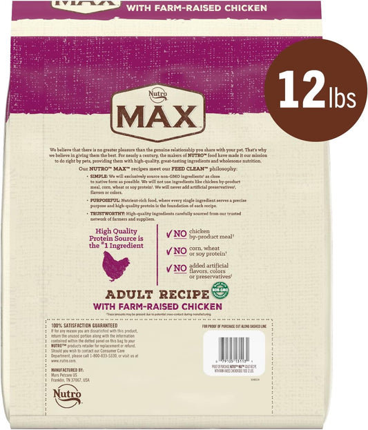 Nutro Max Adult Recipe Dry Dog Food With Farm-Raised Chicken, 12 Lb Bag