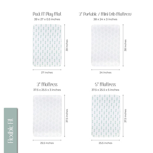 Ely'S & Co. Pack N Play Fitted Playard Sheets - Breathable 100% Jersey Knit Cotton - Unisex Mini Crib Mattress Cover - Grey Sage Diamond - 2 Pack Set