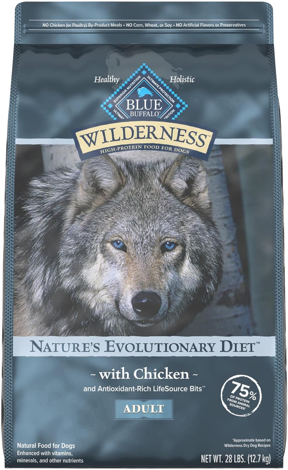 Blue Buffalo Wilderness Natural High-Protein Dry Food for Adult Dogs, Chicken Recipe, 28-lb. Bag