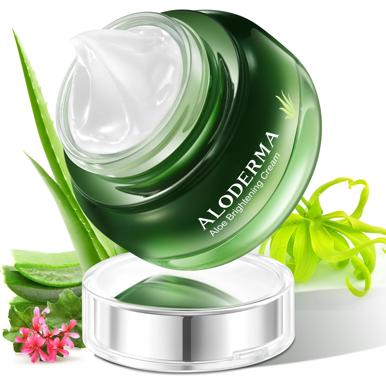 Aloderma Brightening Facial Cream - Made with 69% Organic Aloe Vera - Natural Skin Brightening Squalane & Niacinamide for Flawless Complexion, 1.7oz