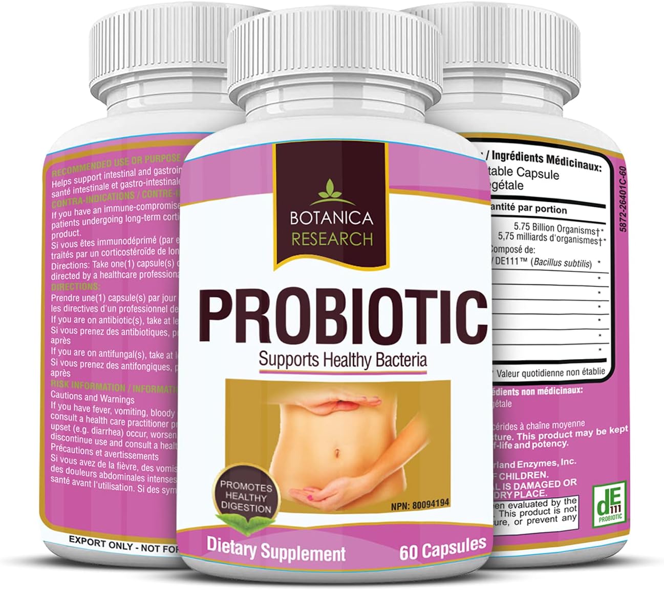Probiotics All Natural Health Supplement For Women And Men With Lactic Acid Bacteria For Gut, Yeast Support 60 Oral Flora Capsules For Daily Use. Made In America By Botanica Research : Health & Household