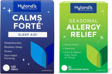 Bundle Of Hyland'S Calms Forte Tablets, Natural Relief Of Nervous Tension & Occasional Sleeplessness, 100 Count + Indoor & Outdoor, Non Drowsy Seasonal Allergy Relief Pills, 60 Count