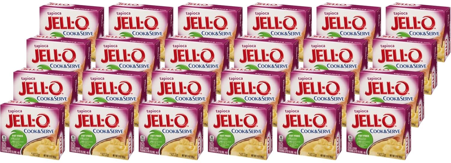 Jell-O Cook & Serve Tapioca Fat Free Pudding & Pie Filling Mix (24 Ct Pack, 3 Oz Boxes)