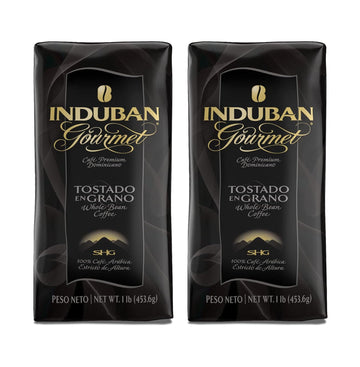 Induban Gourmet, 16 oz Bag, Whole Bean Coffee, Medium Roast - Premium 100% Arabica Coffee from the Dominican Republic (Pack of 2)