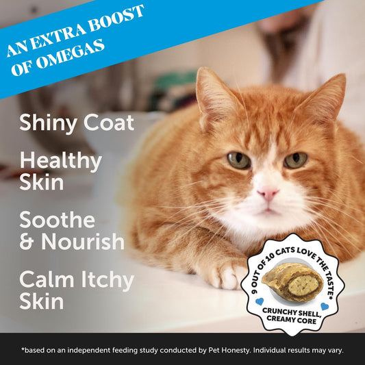 Pet Honesty Cat Skin & Coat Health Chews - Omegas, Vitamin C + E, Biotin Supplement, Soothes Skin And Promotes Shiny Coat, Cat Supplements & Vitamins - Chicken (30-Day Supply)