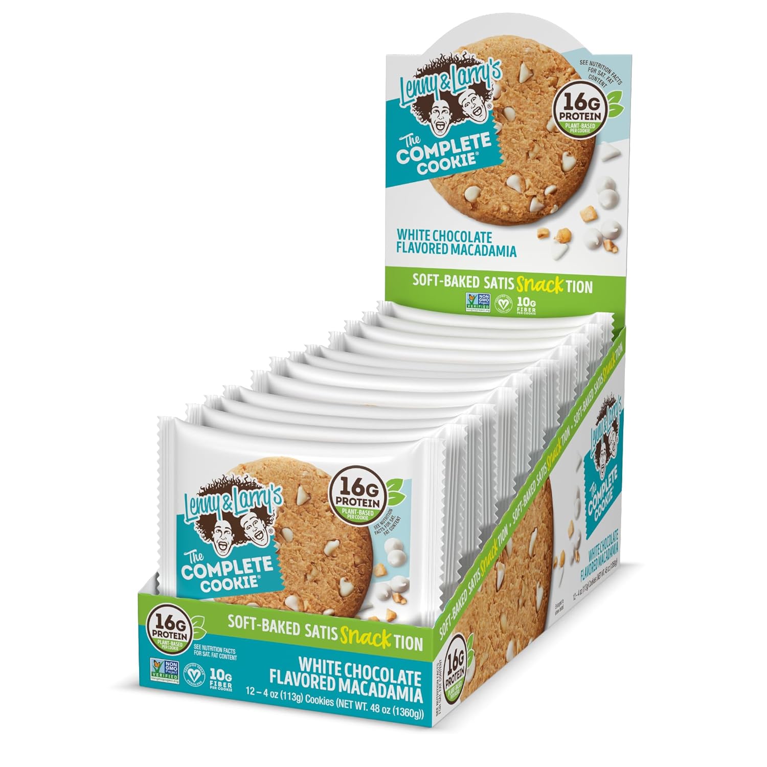 Lenny & Larry'S The Complete Cookie, White Chocolaty Macadamia, Soft Baked, 16G Plant Protein, Vegan, Non-Gmo, 4 Ounce Cookie (Pack Of 12)