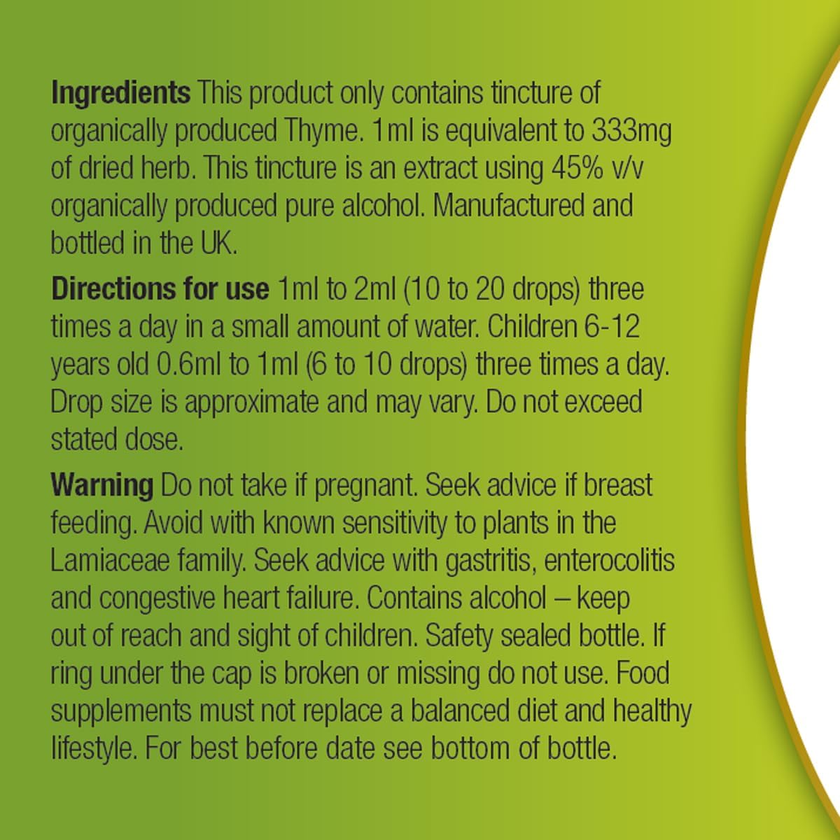 Organic Herbal Remedies 100 Ml Thyme Tincture