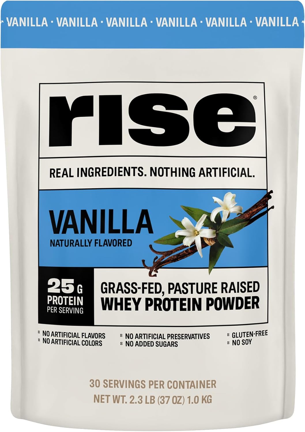 Rise Whey Protein Powder - Vanilla | 25G Protein No Artificial Flavors, Colors, Or Preservatives - Sugar Free, Gluten-Free, Soy Free (2.3 Lbs)