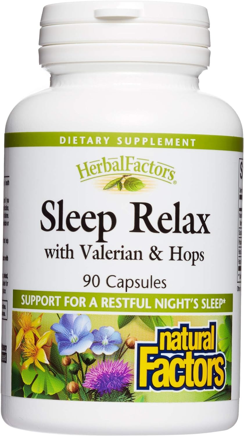 Natural Factors Herbal Factors Sleep Relax Formula, Natural Sleep Aid with Valerian Root, Passion Flower and Skullcap, Non-GMO, 90 Capsules (90 Servings) : Health & Household