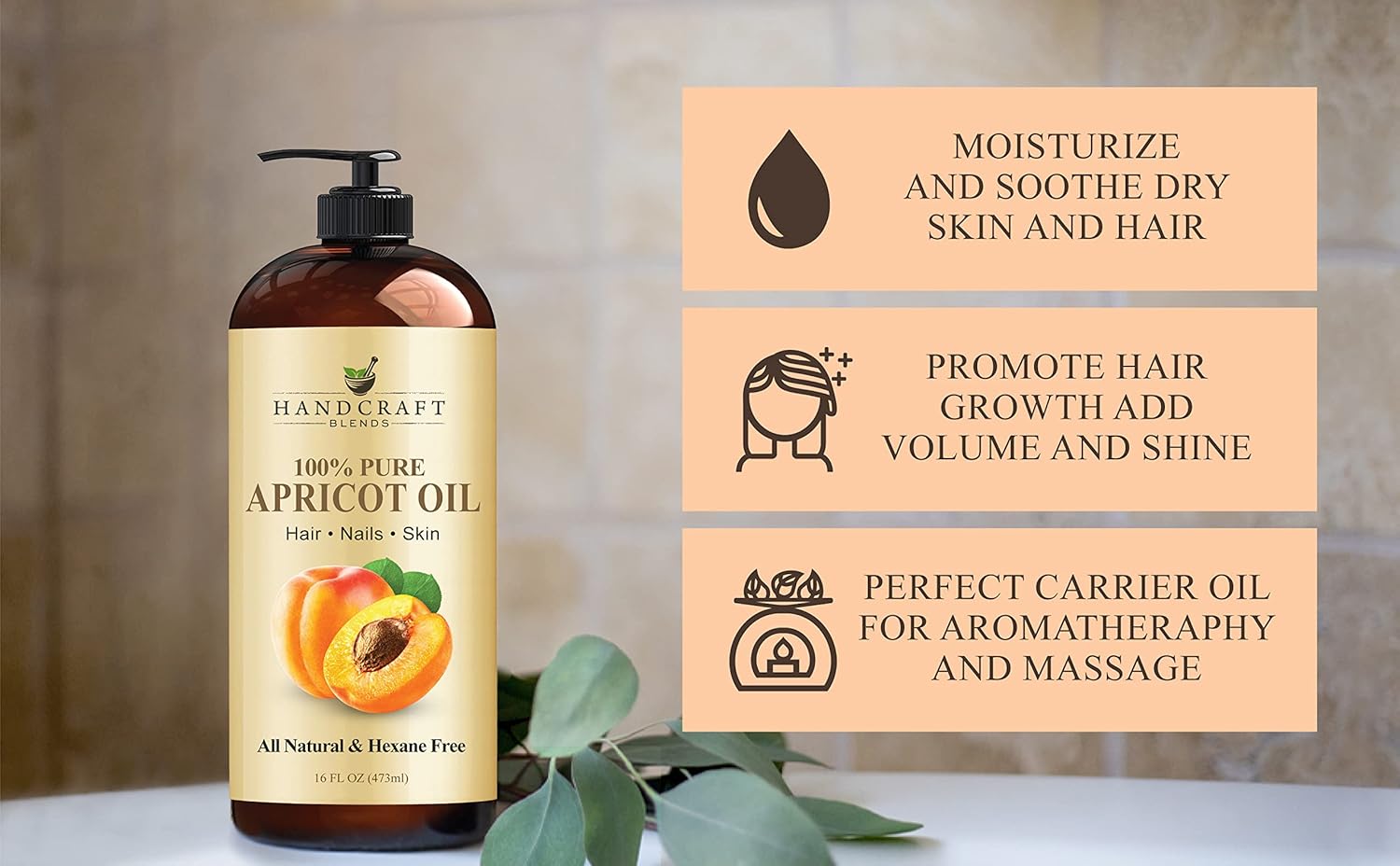 Handcraft Blends Apricot Kernel Oil - 16 Fl Oz - 100% Pure and Natural - Premium Grade Oil for Skin and Hair - Carrier Oil - Hair and Body Oil - Massage Oil - Cold-Pressed and Hexane-Free : Beauty & Personal Care