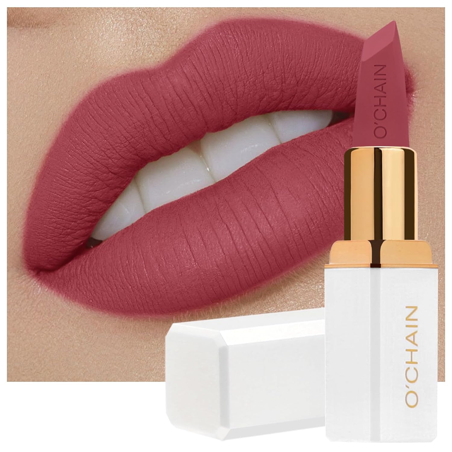 O'Chain Red Matte Lipstick, Long Lasting Full Coverage Non-Transfer Lipstick For Women Infused With Jojoba Oil And Vitamin E, Cruelty-Free & Vegan (11 Cherry) 0.12 Oz