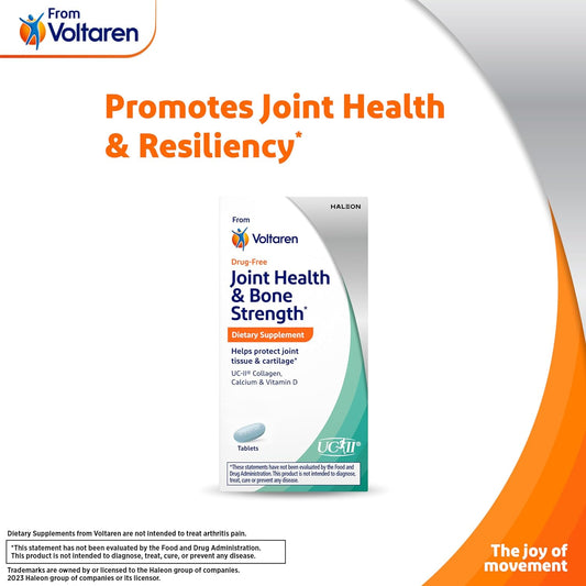 Voltaren Joint Health and Bone Strength Dietary Supplement from Voltaren, with UC-II (R) Collagen, Calcium, and Vitamin D for Healthy Aging of Joint Tissue and Cartilage ? 30 Count Bottle