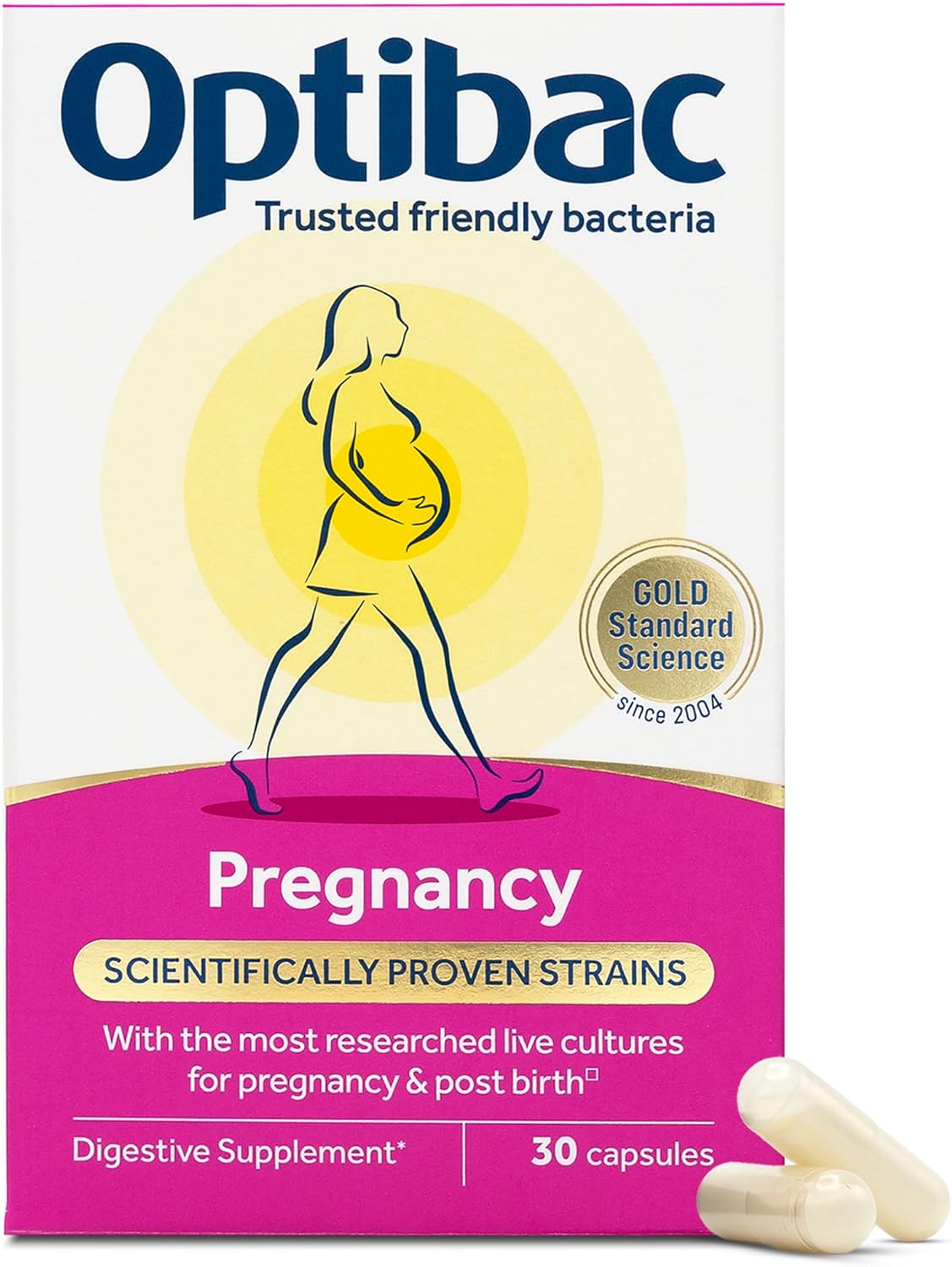Optibac Probiotics Pregnancy - Vegan Probiotic Supplement With Fos Fibres For Pregnant & Breastfeeding Women - Extensively Researched Formula For Gut & Intimate Flora - 30 Capsules