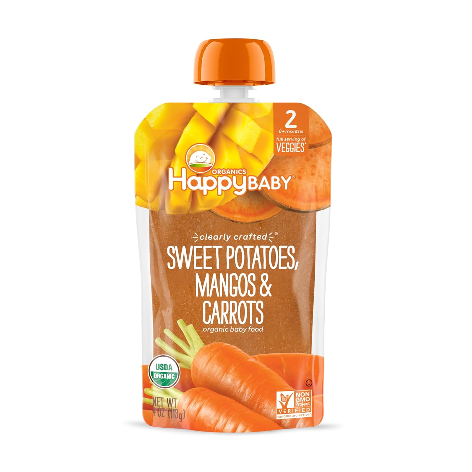 Happy Baby Organics Clearly Crafted Stage 2 Baby Food, Sweet Potatoes, Mangoes & Carrots, 4 Ounce Pouch (Pack of 16) : Baby