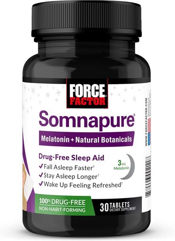 Force Factor Somnapure Drug-Free Sleep Aid For Adults With Melatonin, Valerian Root, And Lemon Balm, Non-Habit-Forming Sleeping Pills, Fall Asleep Calm At Night, Wake Up Refreshed, 30 Tablets