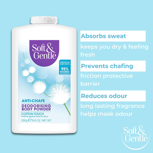 Soft & Gentle Fresh Cotton Talc Free Cotton Body Powder 250G + Cotton Touch Anti-Perspirant Deodorant Spray, 250Ml