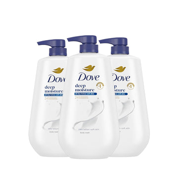 Dove Body Wash With Pump 3 Count Deep Moisture For 24Hr Lotion-Soft Skin Moisture Moisturizing Skin Cleanser With No Sulfates No Parabens