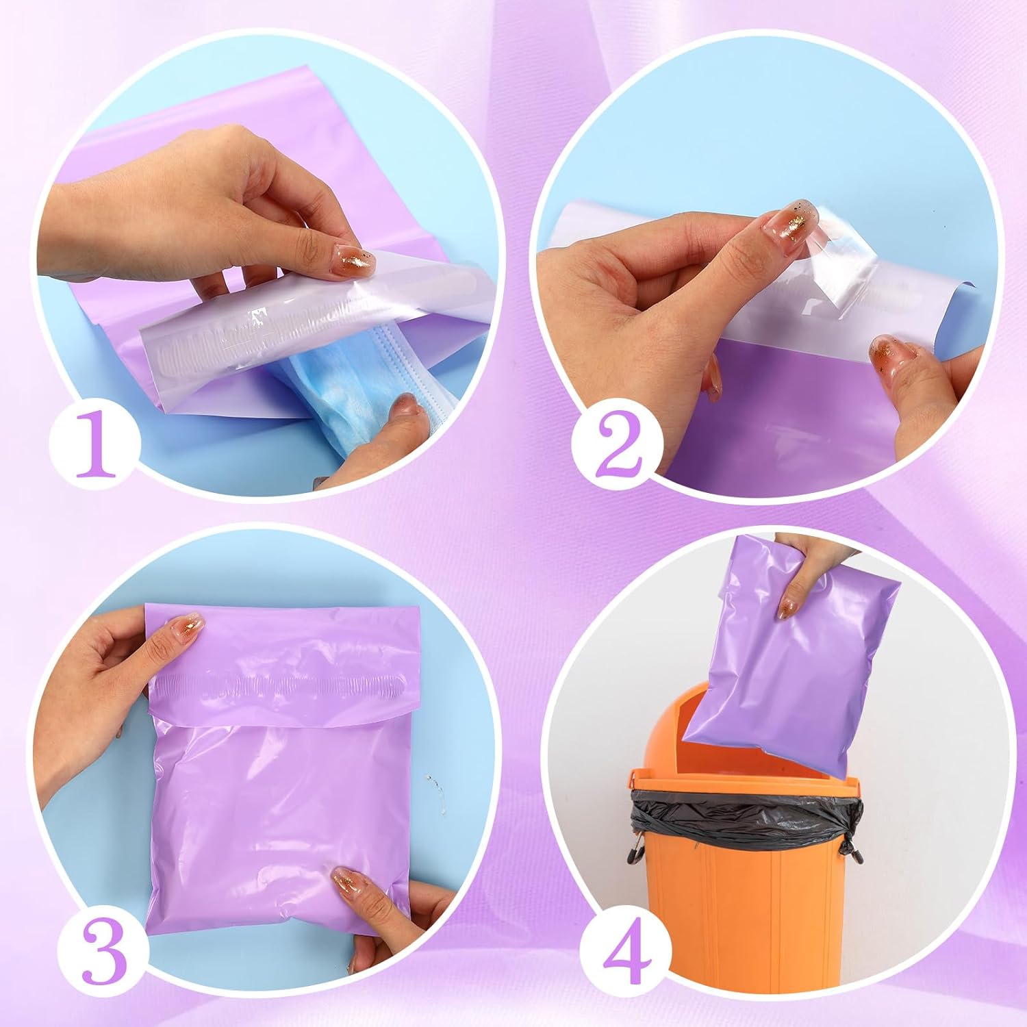 Fulmoon 300Pcs Sanitary Napkin Disposal Bags Feminine Hygiene Disposal Bags Tampon Disposal Bags Self Sealing Seals Women Sanitary Disposal Bags for Disposal Sanitary Napkins Tampons Pads (Purple) : Health & Household