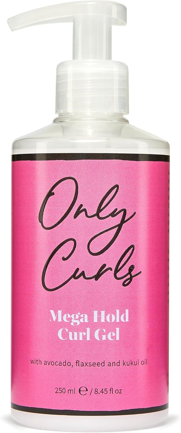 Only Curls Mega Hold Curl Gel, 250Ml, Curly Hair Product, Curl Definer & Frizz-Control, Long Lasting Styling Gel, Strong Hold, Defined, Frizz-Free Curls Without Stickiness, For All Curly Hair Types